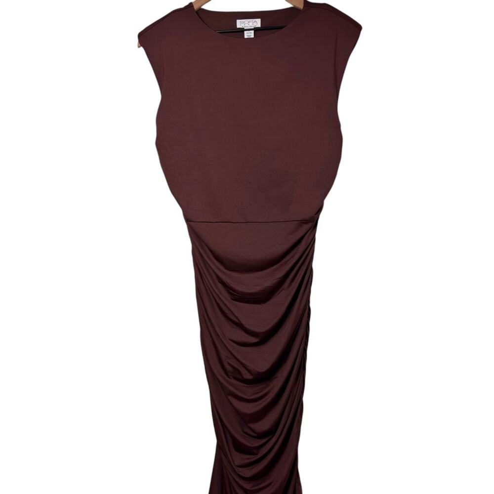 SOFIA VERGARA BROWN CONTOUR RUCHED WOMEN DRESS SIZE LARGE BRAND NEW WITH TAGS